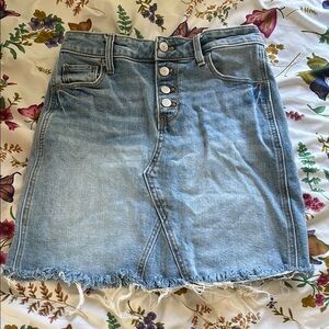 Stylish Blue Denim Skirt with Frayed Hem